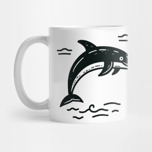 Stick Figure of a Dolphin in Black Ink Mug